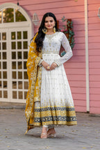 PARTY WEAR LOOK HEAVY FAUX GEOGETTE BASE GOWN WITH PANT & DUPATTA