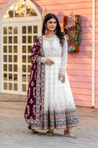 PARTY WEAR LOOK HEAVY FAUX GEOGETTE BASE GOWN WITH PANT & DUPATTA