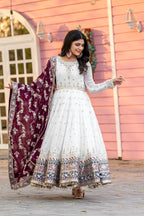 PARTY WEAR LOOK HEAVY FAUX GEOGETTE BASE GOWN WITH PANT & DUPATTA