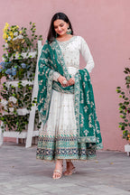 PARTY WEAR LOOK HEAVY FAUX GEOGETTE BASE GOWN WITH PANT & DUPATTA