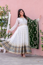 PARTY WEAR LOOK HEAVY FAUX GEOGETTE BASE GOWN WITH PANT & DUPATTA