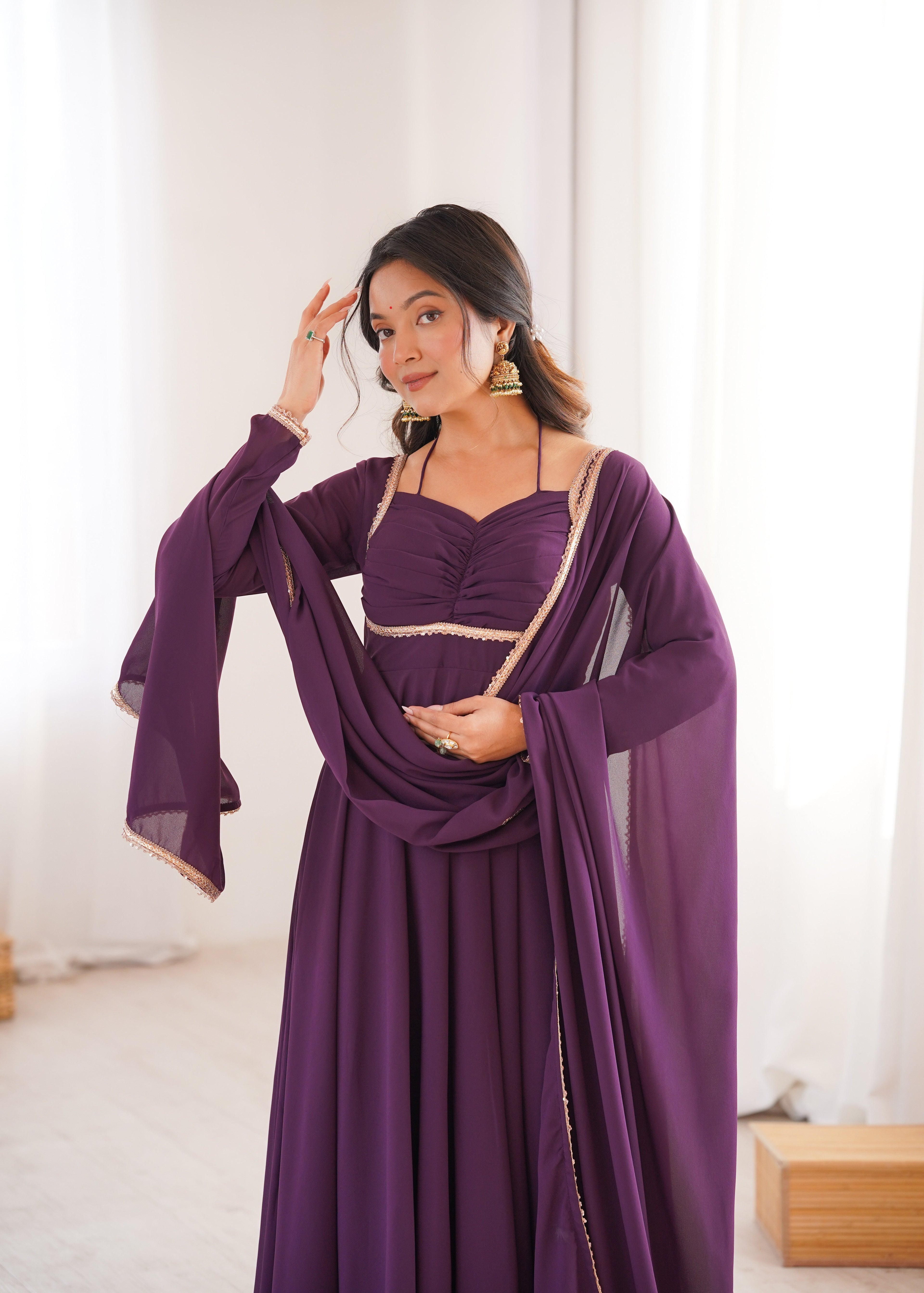 WINE COLOR PURE BLOOMING GEORGETTE ANARKALI GOWN