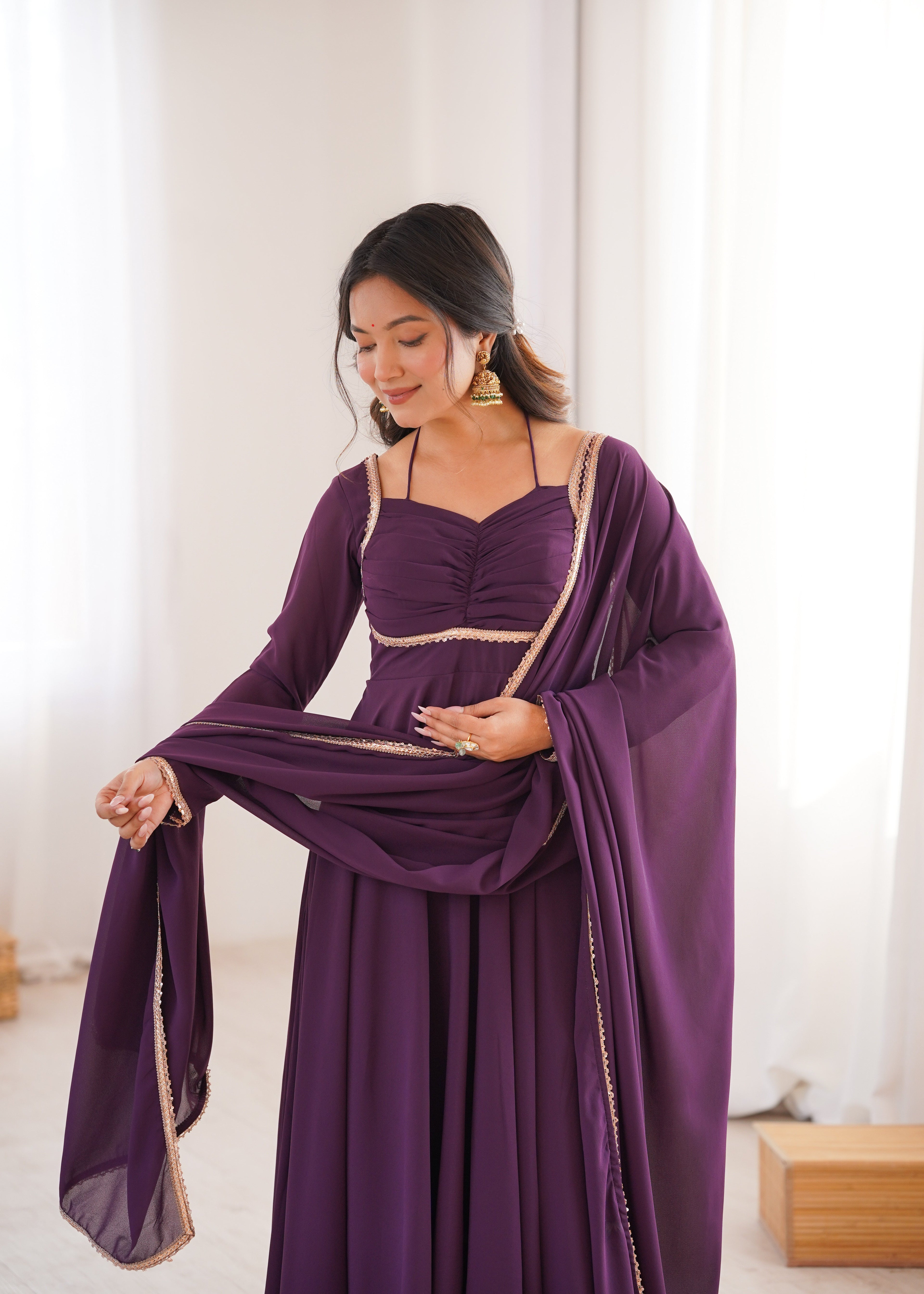 WINE COLOR PURE BLOOMING GEORGETTE ANARKALI GOWN