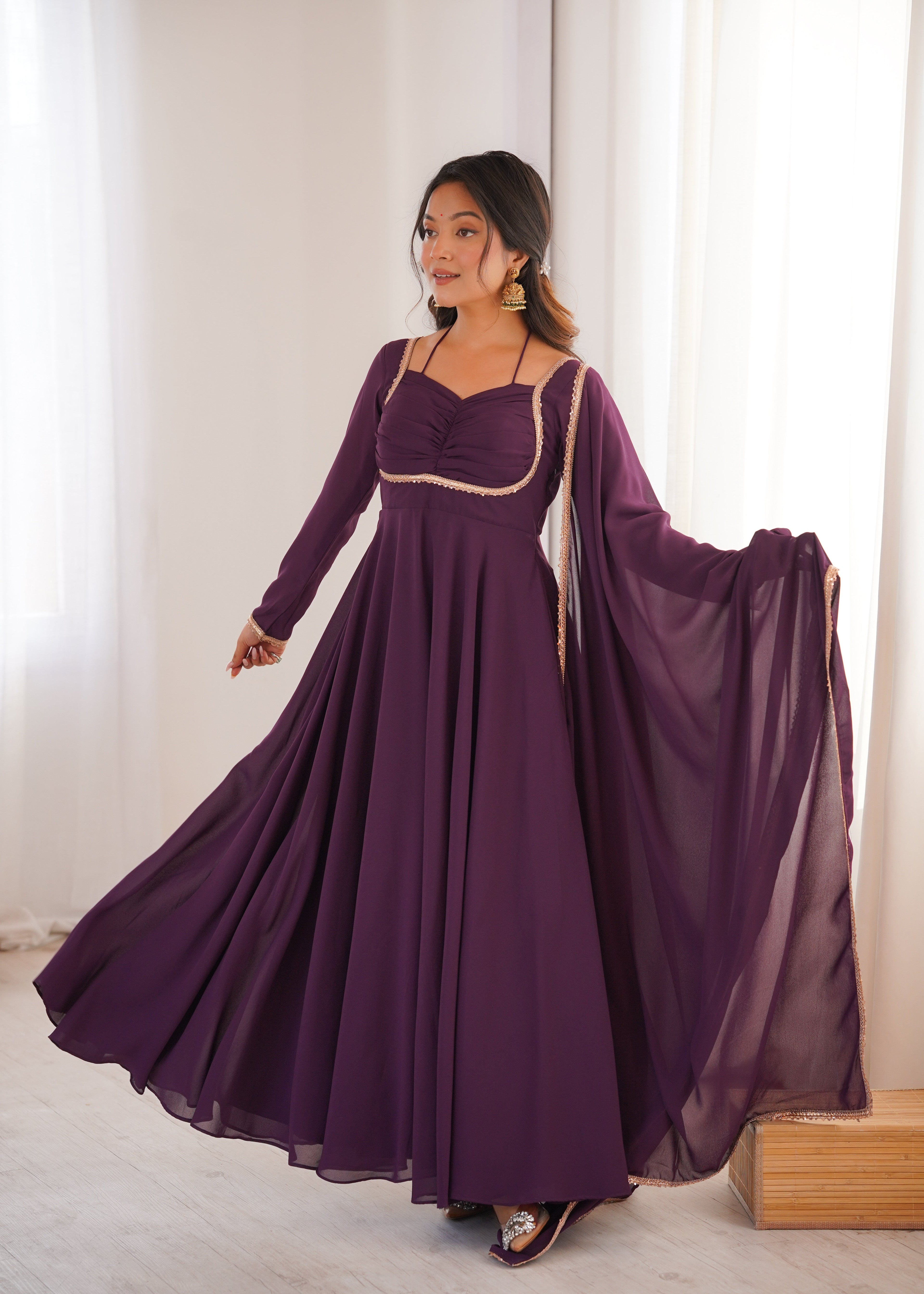 WINE COLOR PURE BLOOMING GEORGETTE ANARKALI GOWN
