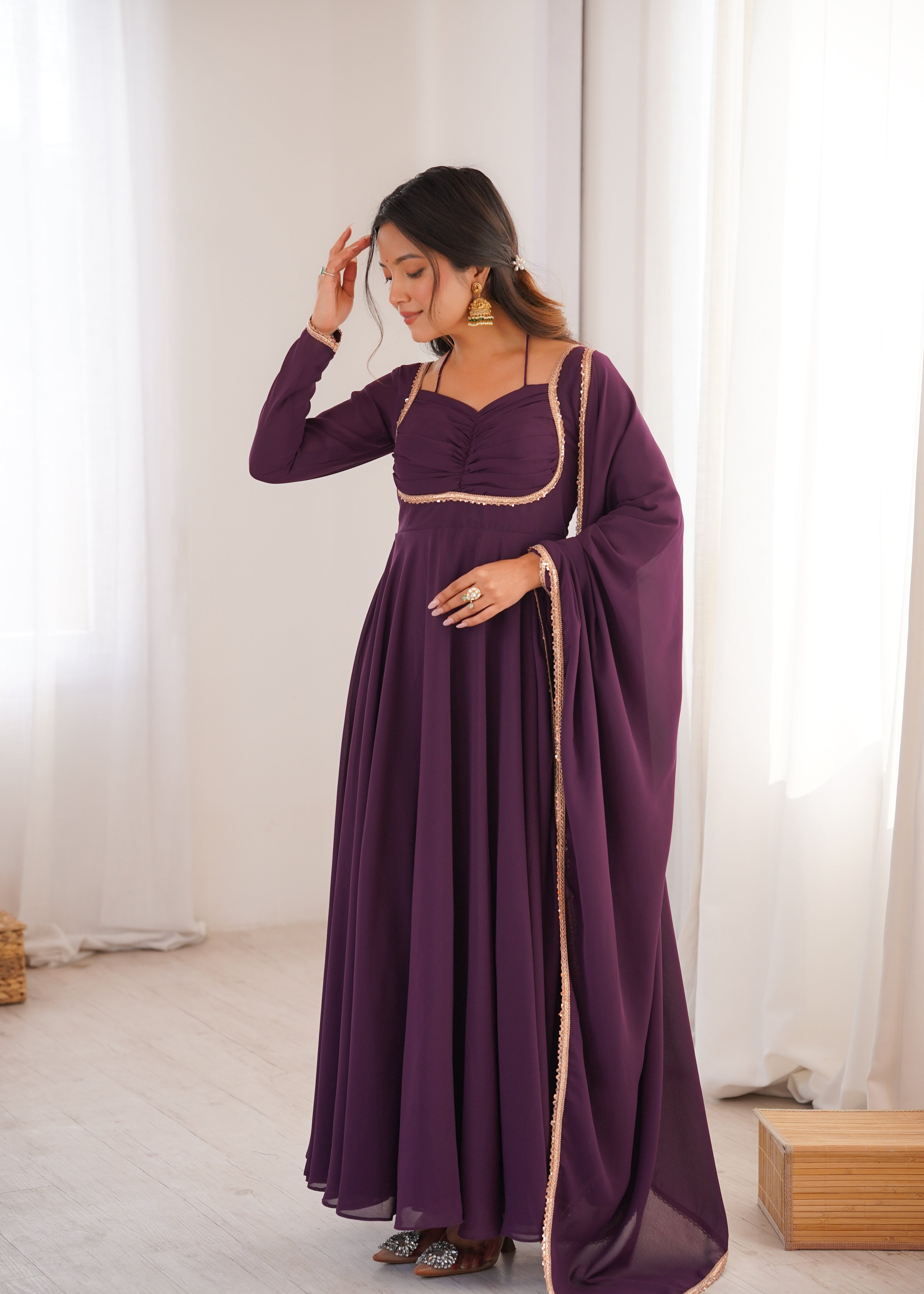 WINE COLOR PURE BLOOMING GEORGETTE ANARKALI GOWN
