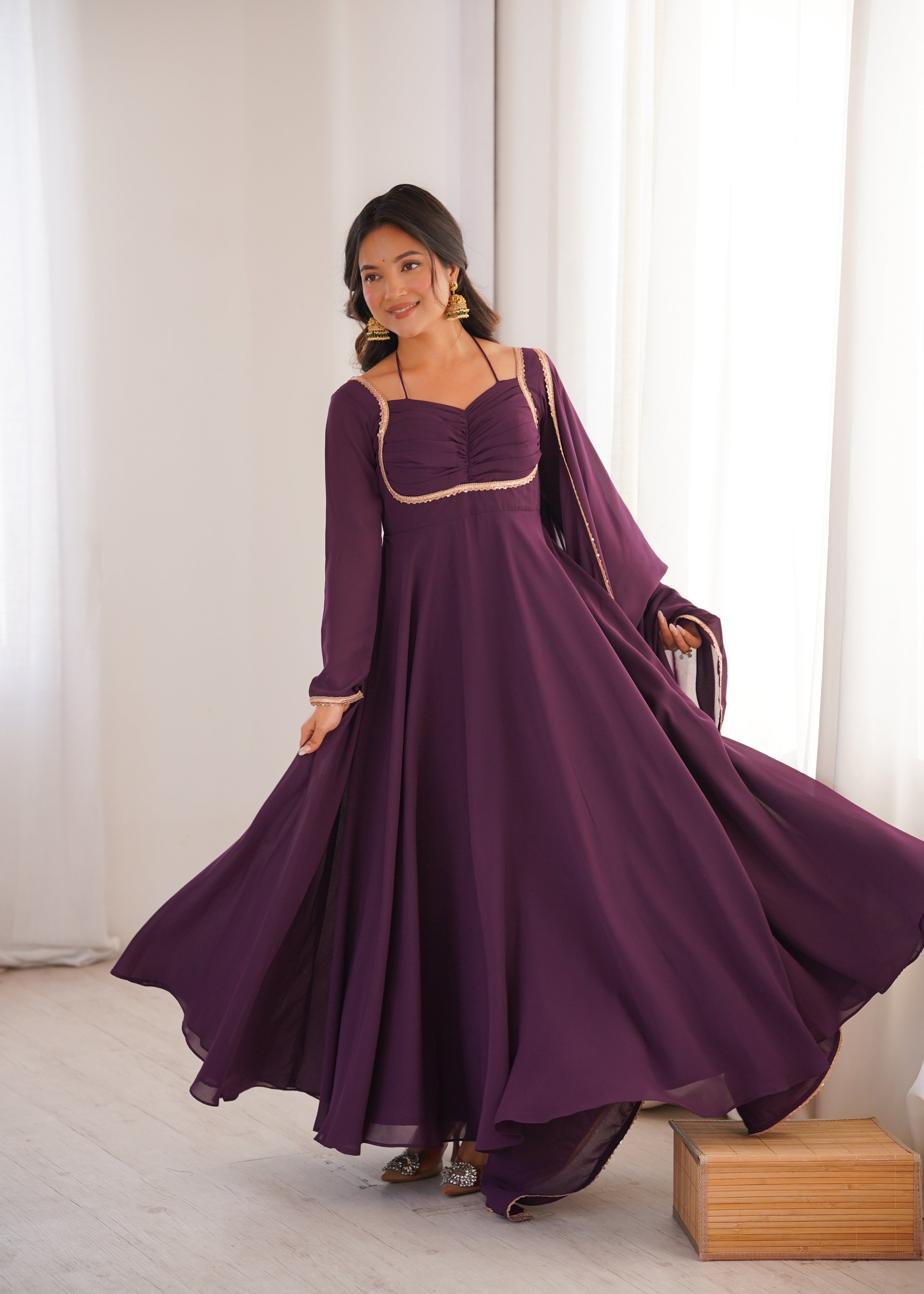WINE COLOR PURE BLOOMING GEORGETTE ANARKALI GOWN