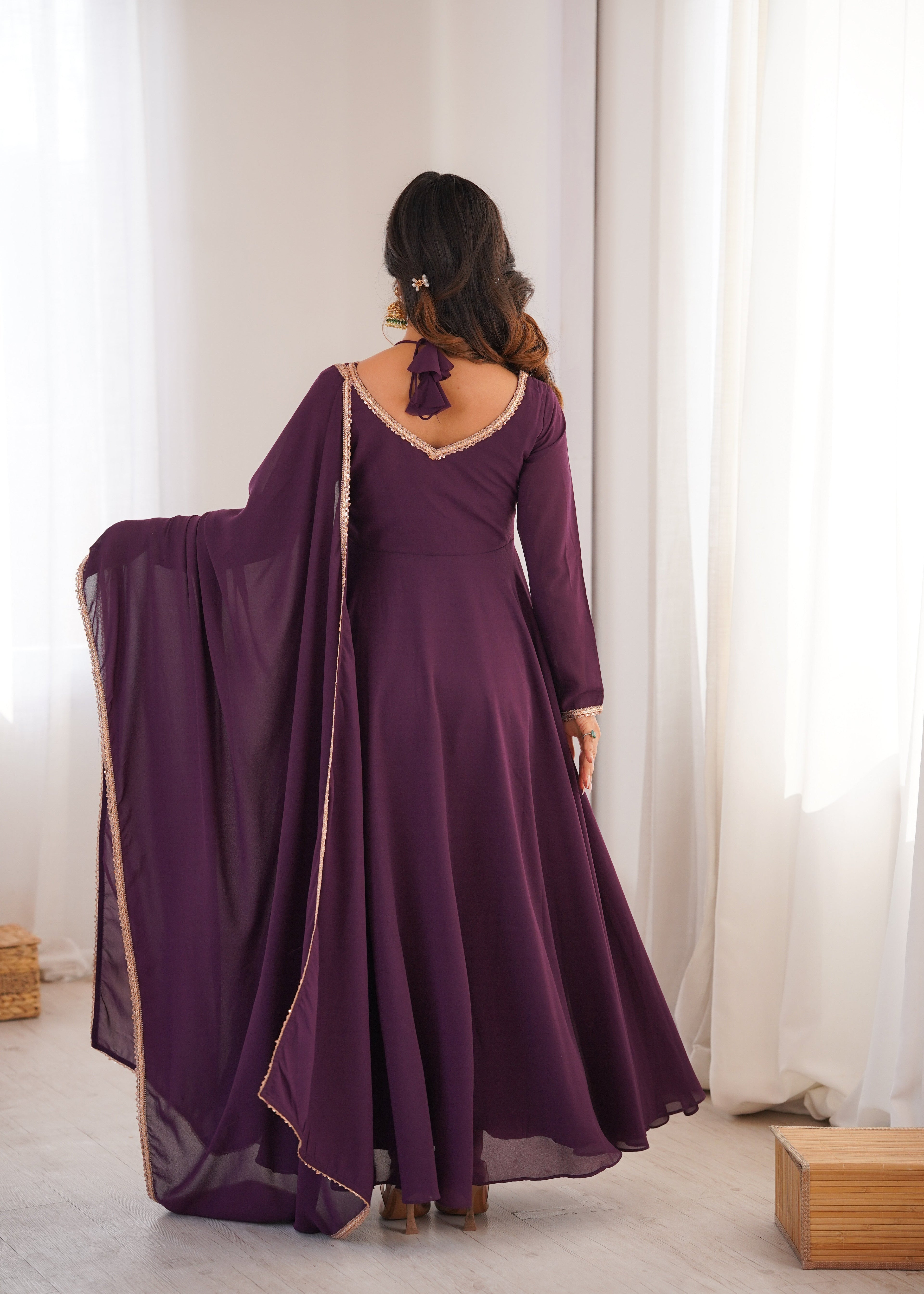WINE COLOR PURE BLOOMING GEORGETTE ANARKALI GOWN