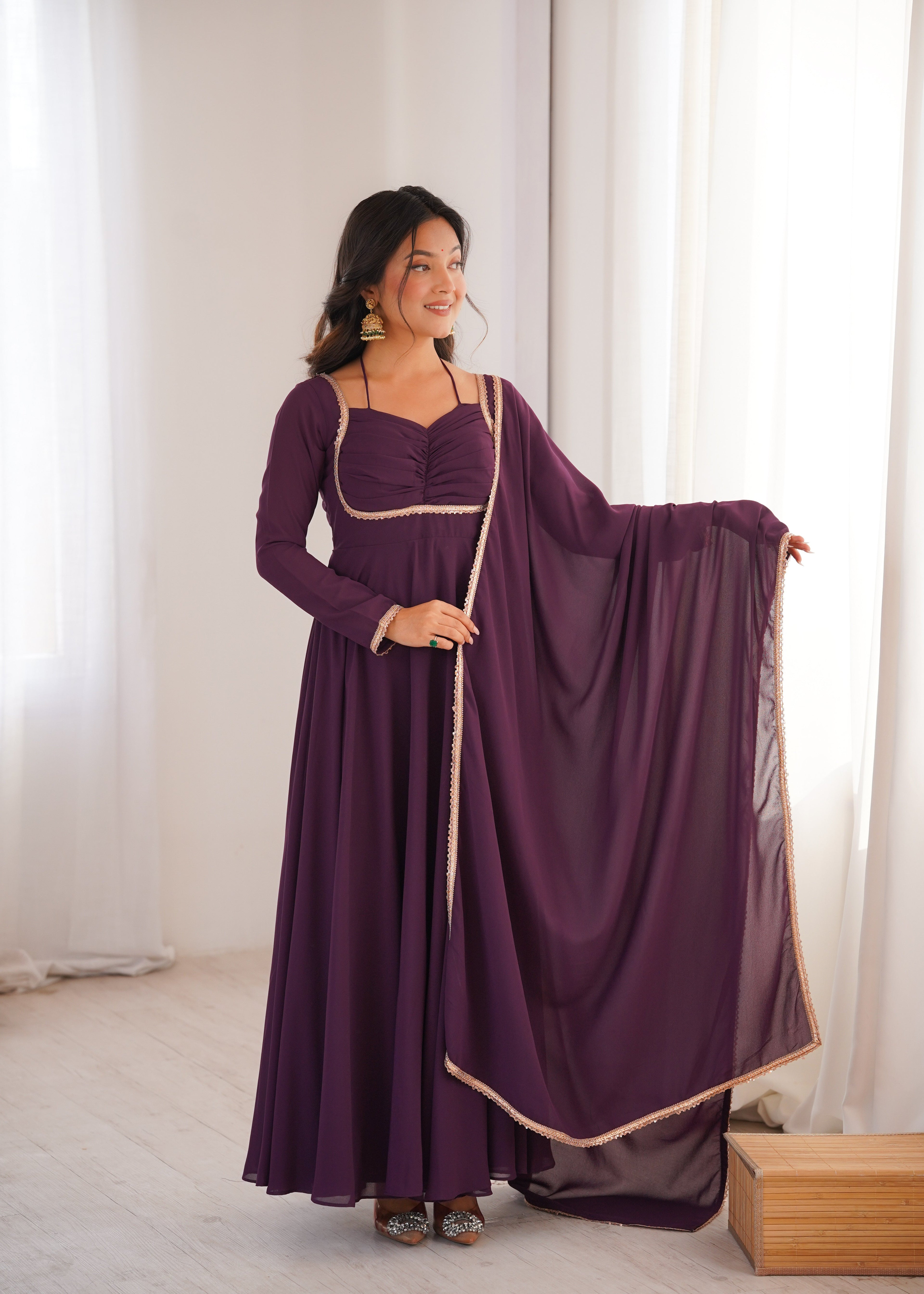 WINE COLOR PURE BLOOMING GEORGETTE ANARKALI GOWN