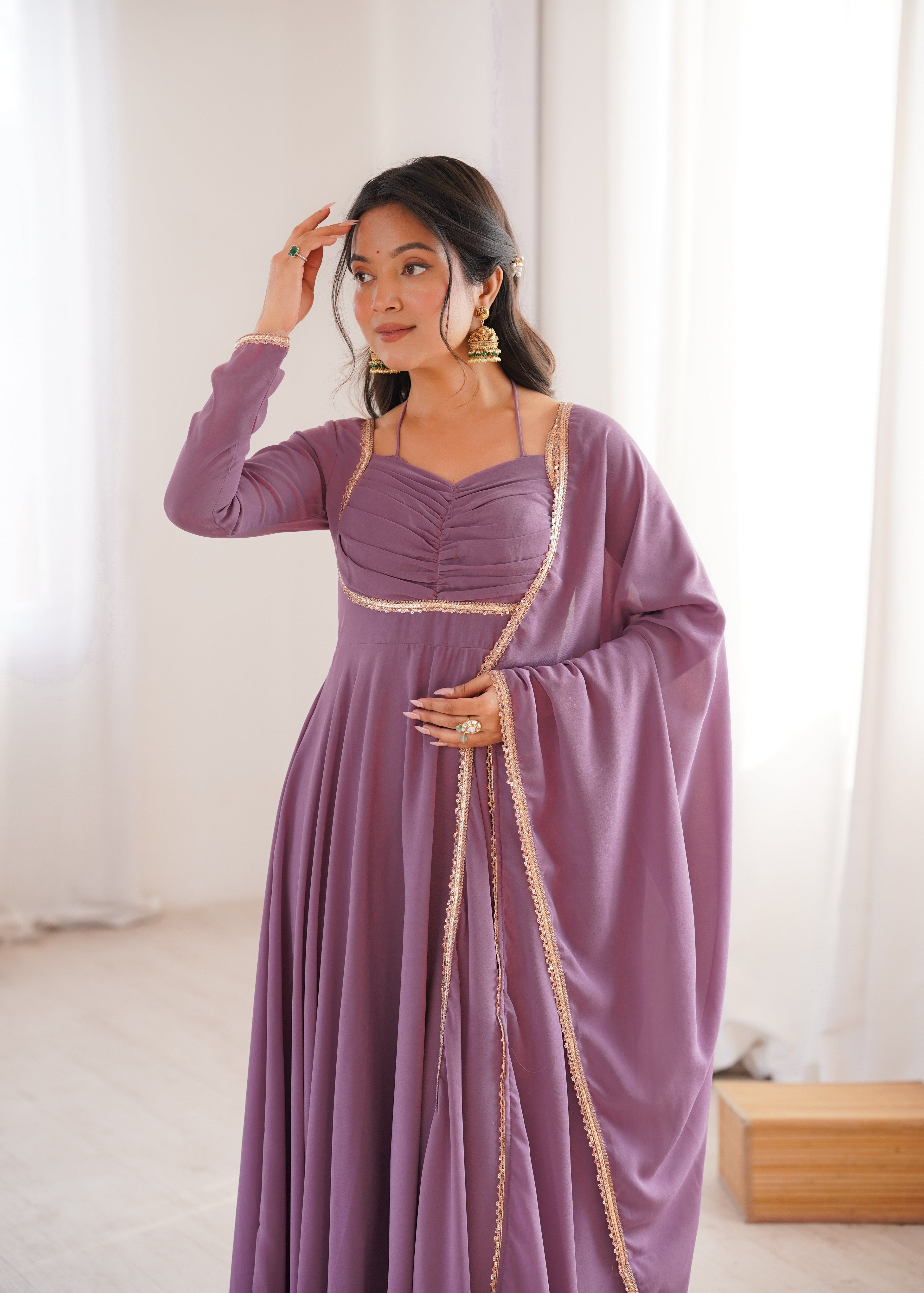 MAUVE PINK COLOR PURE BLOOMING GEORGETTE ANARKALI GOWN