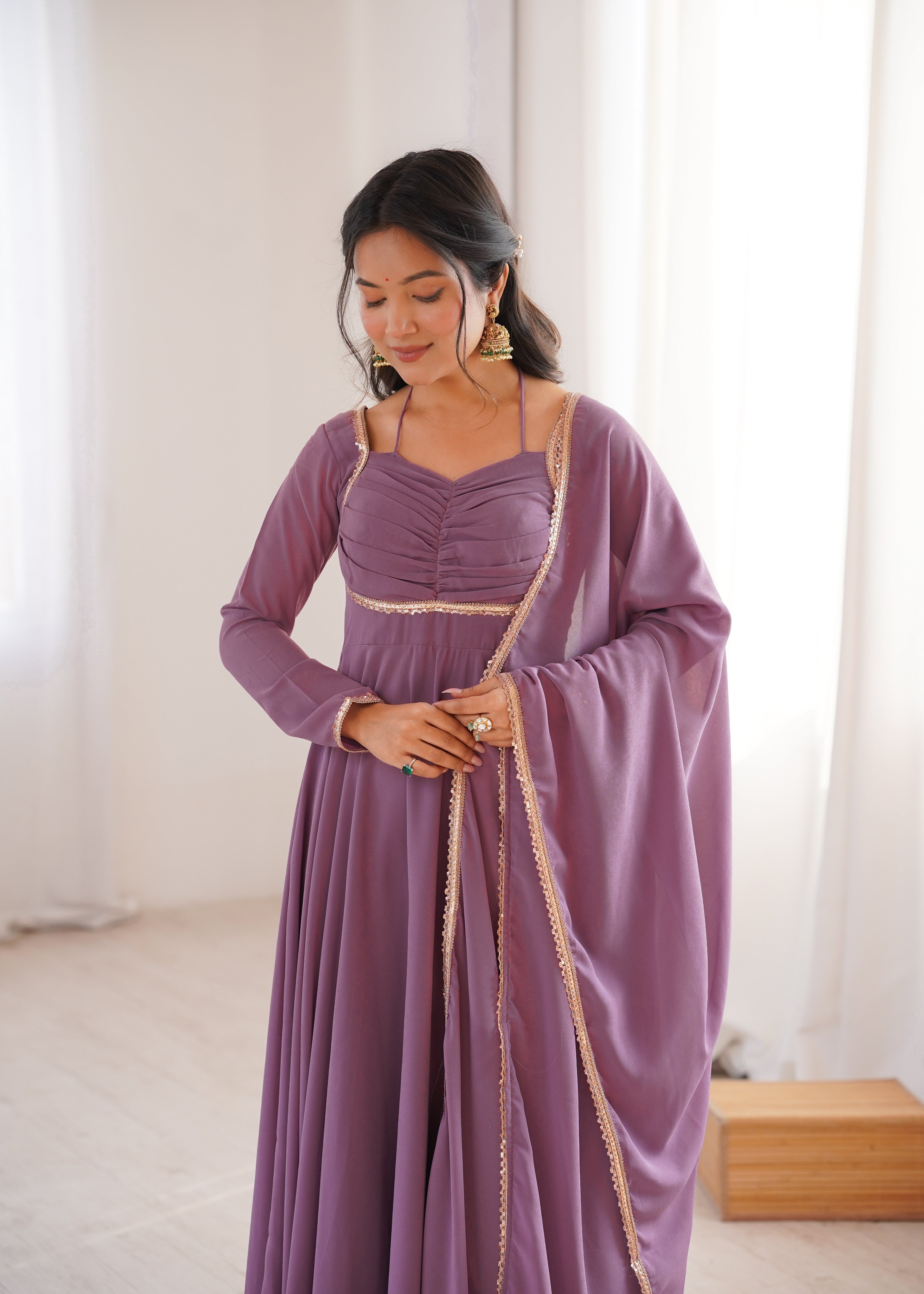 MAUVE PINK COLOR PURE BLOOMING GEORGETTE ANARKALI GOWN