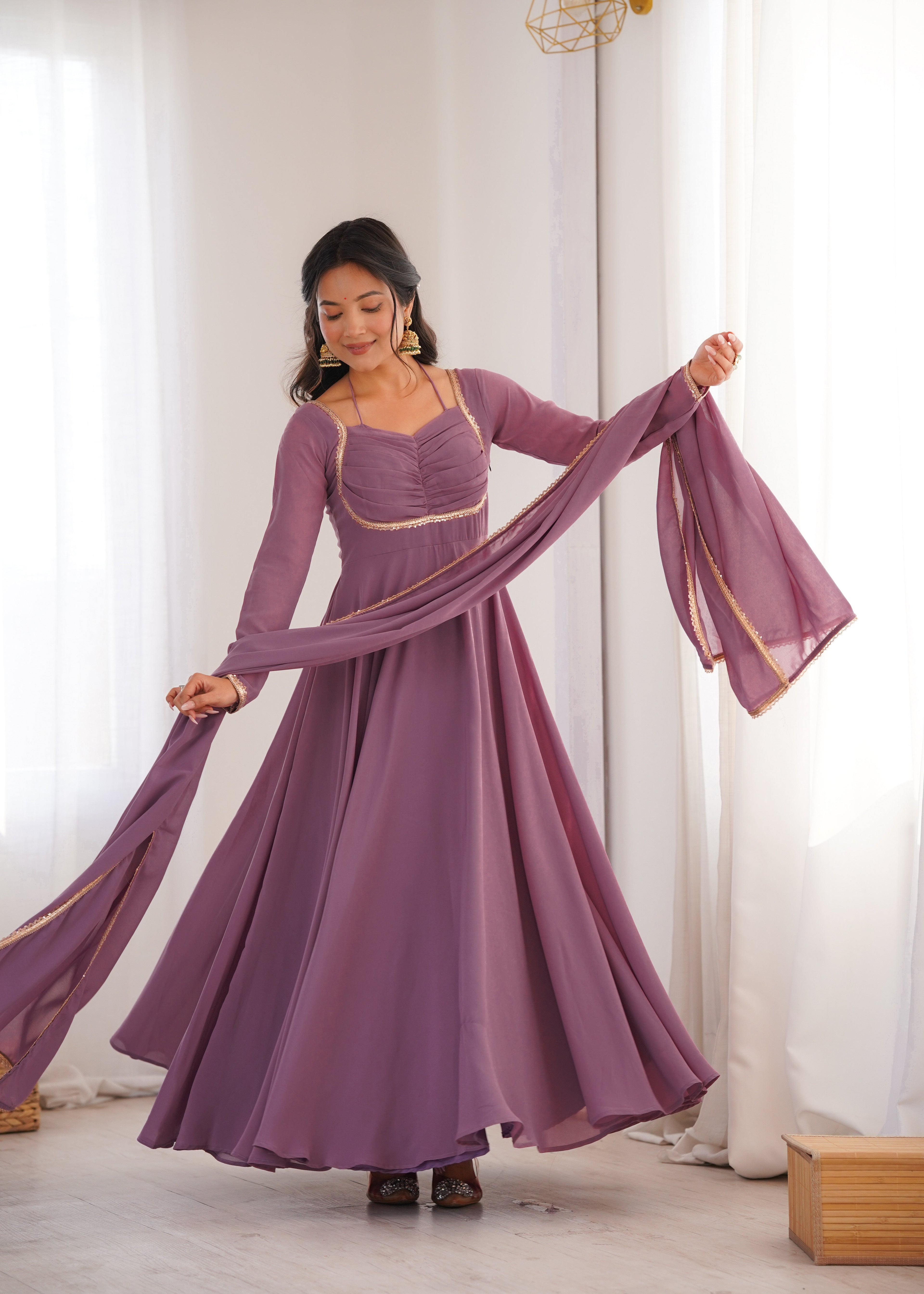 MAUVE PINK COLOR PURE BLOOMING GEORGETTE ANARKALI GOWN