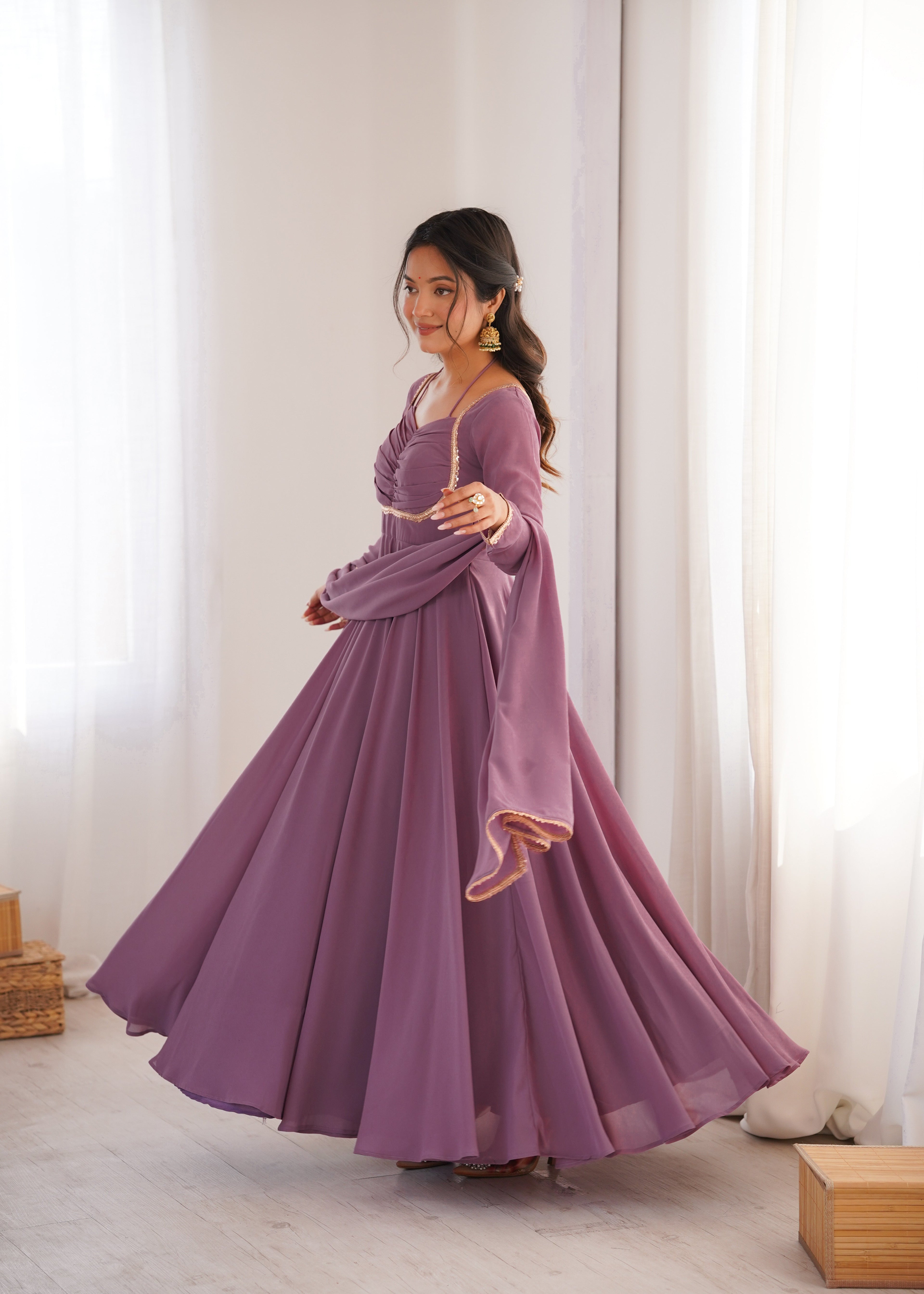 MAUVE PINK COLOR PURE BLOOMING GEORGETTE ANARKALI GOWN