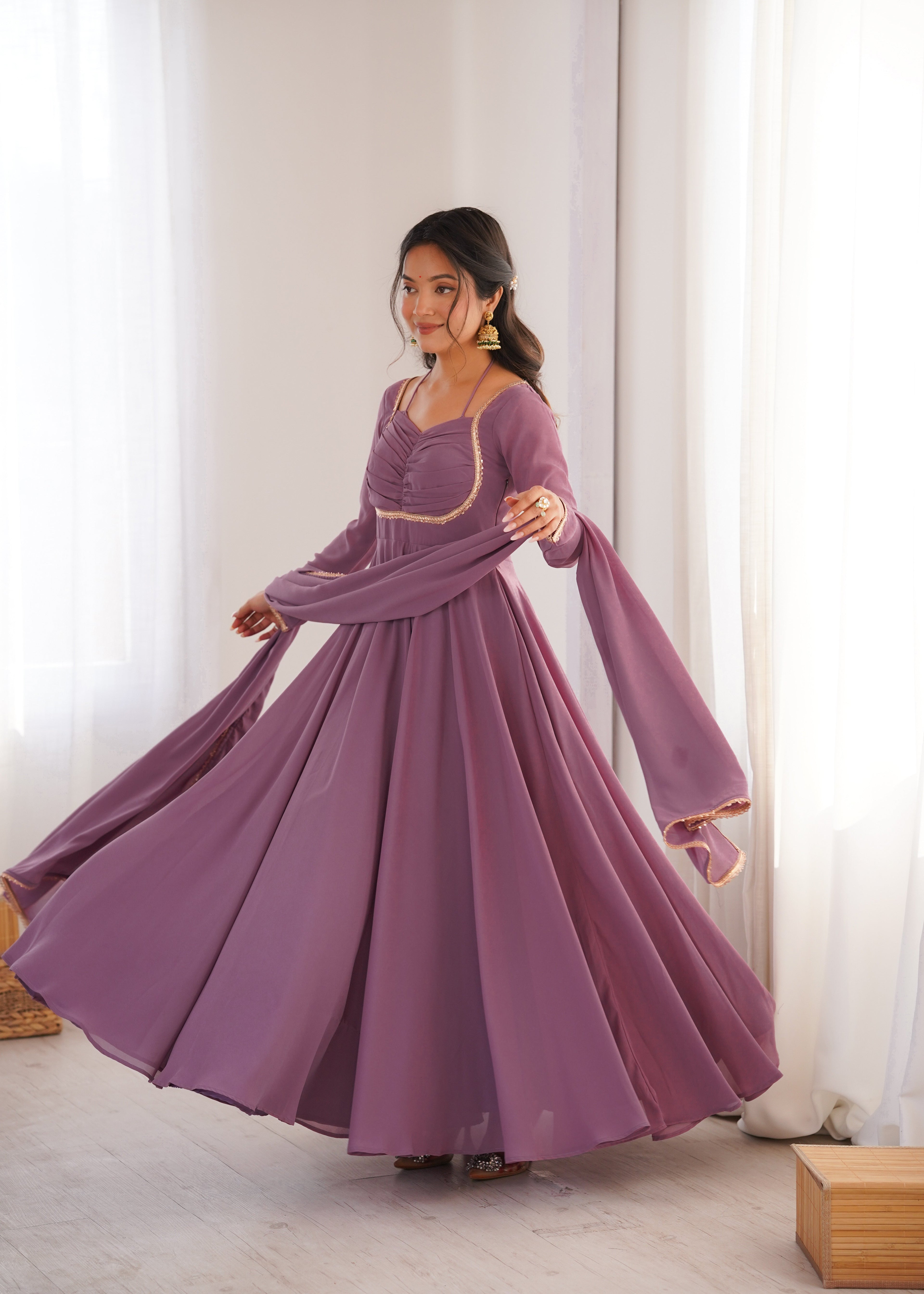 MAUVE PINK COLOR PURE BLOOMING GEORGETTE ANARKALI GOWN