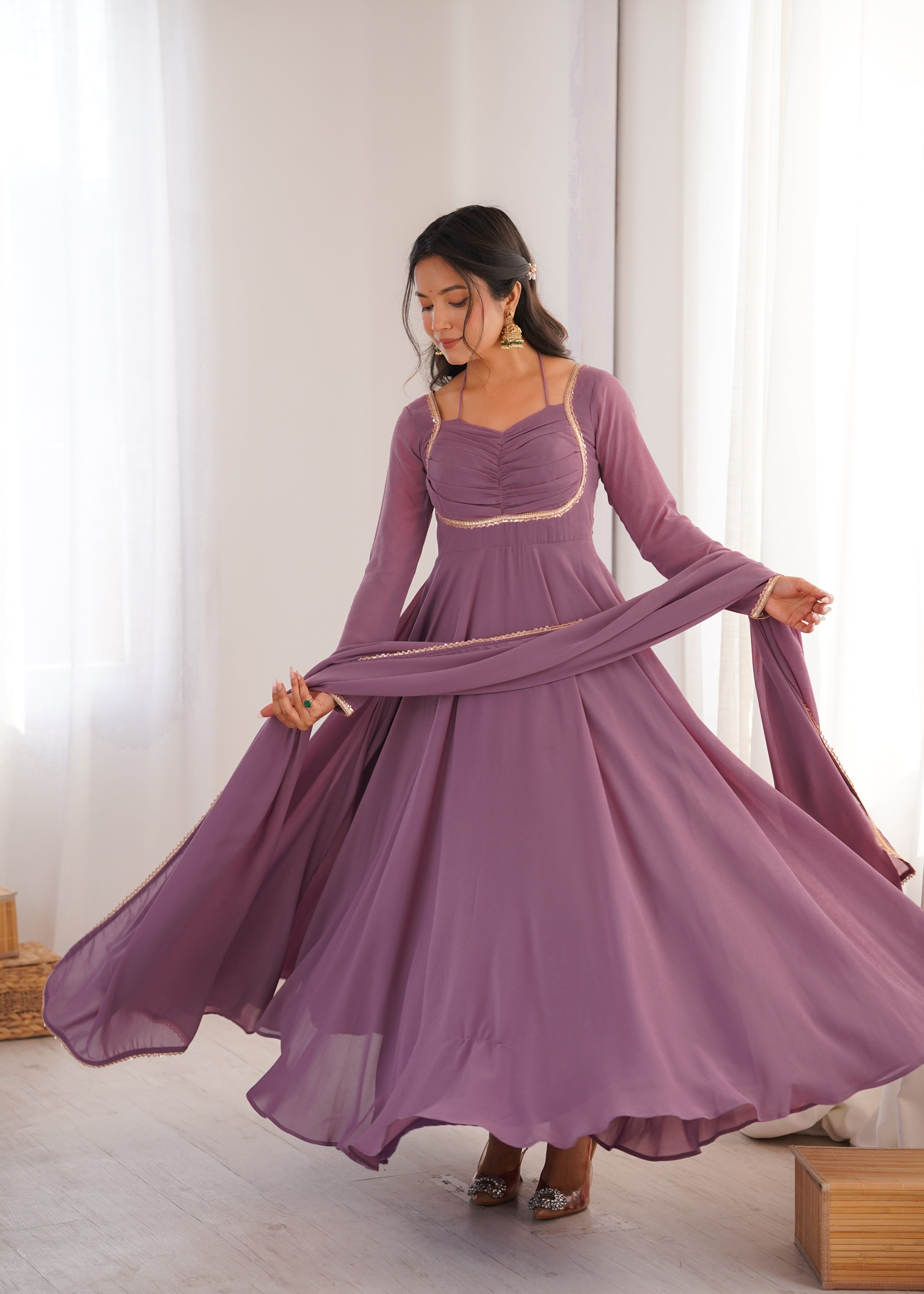 MAUVE PINK COLOR PURE BLOOMING GEORGETTE ANARKALI GOWN