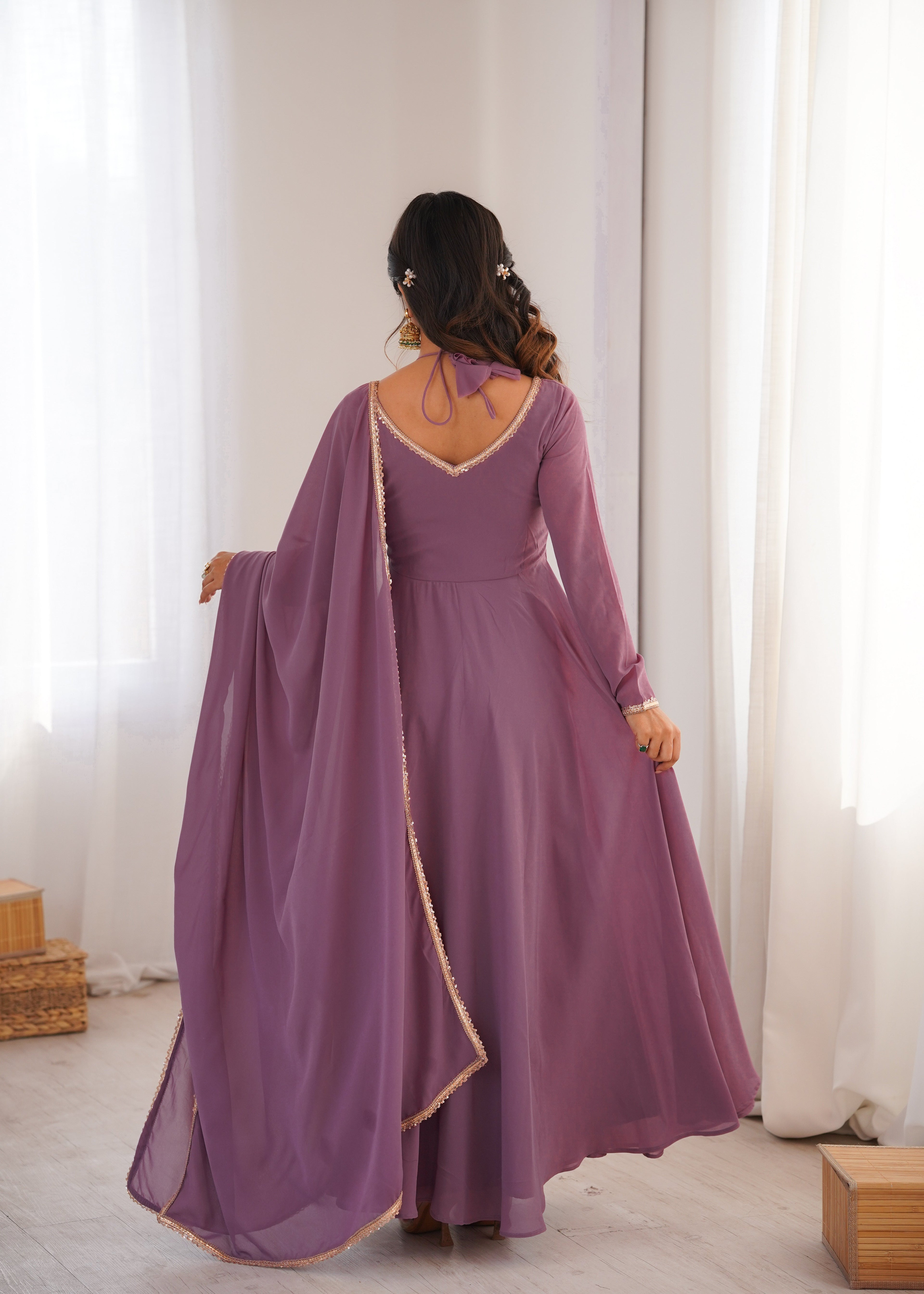 MAUVE PINK COLOR PURE BLOOMING GEORGETTE ANARKALI GOWN