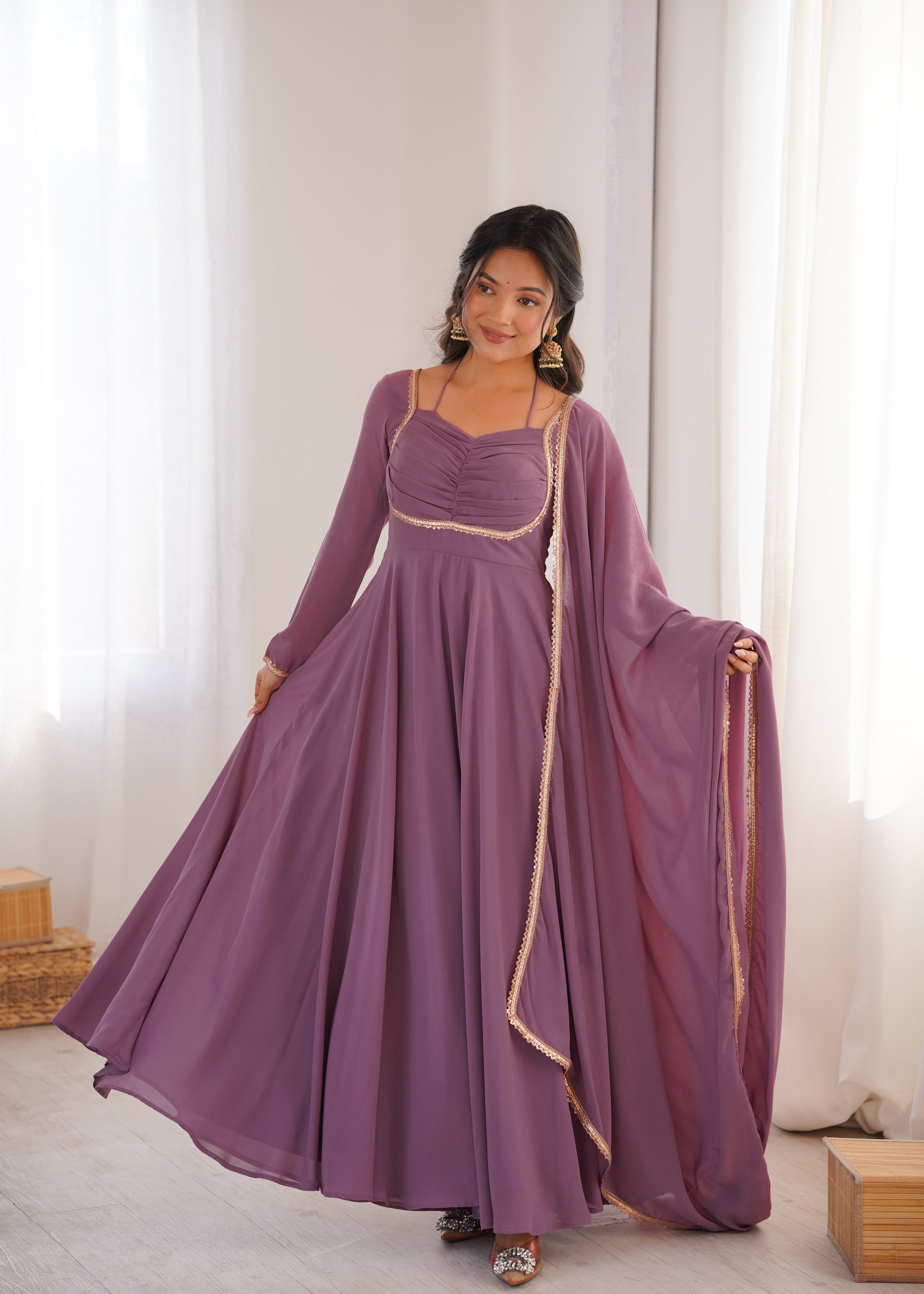 MAUVE PINK COLOR PURE BLOOMING GEORGETTE ANARKALI GOWN