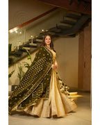 BEIGE COLOR SILKYANI SLAB FABRIC BASE HEAVY EMBROIDERY THREAD & SEQUENCE WORK LEHENGA CHOLI