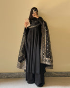BLACK COLOR GEORGETTE THREE PIECE PLAZZO SUIT