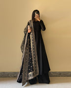 BLACK COLOR GEORGETTE THREE PIECE PLAZZO SUIT