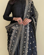 BLACK COLOR GEORGETTE THREE PIECE PLAZZO SUIT