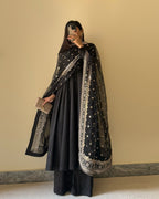 BLACK COLOR GEORGETTE THREE PIECE PLAZZO SUIT