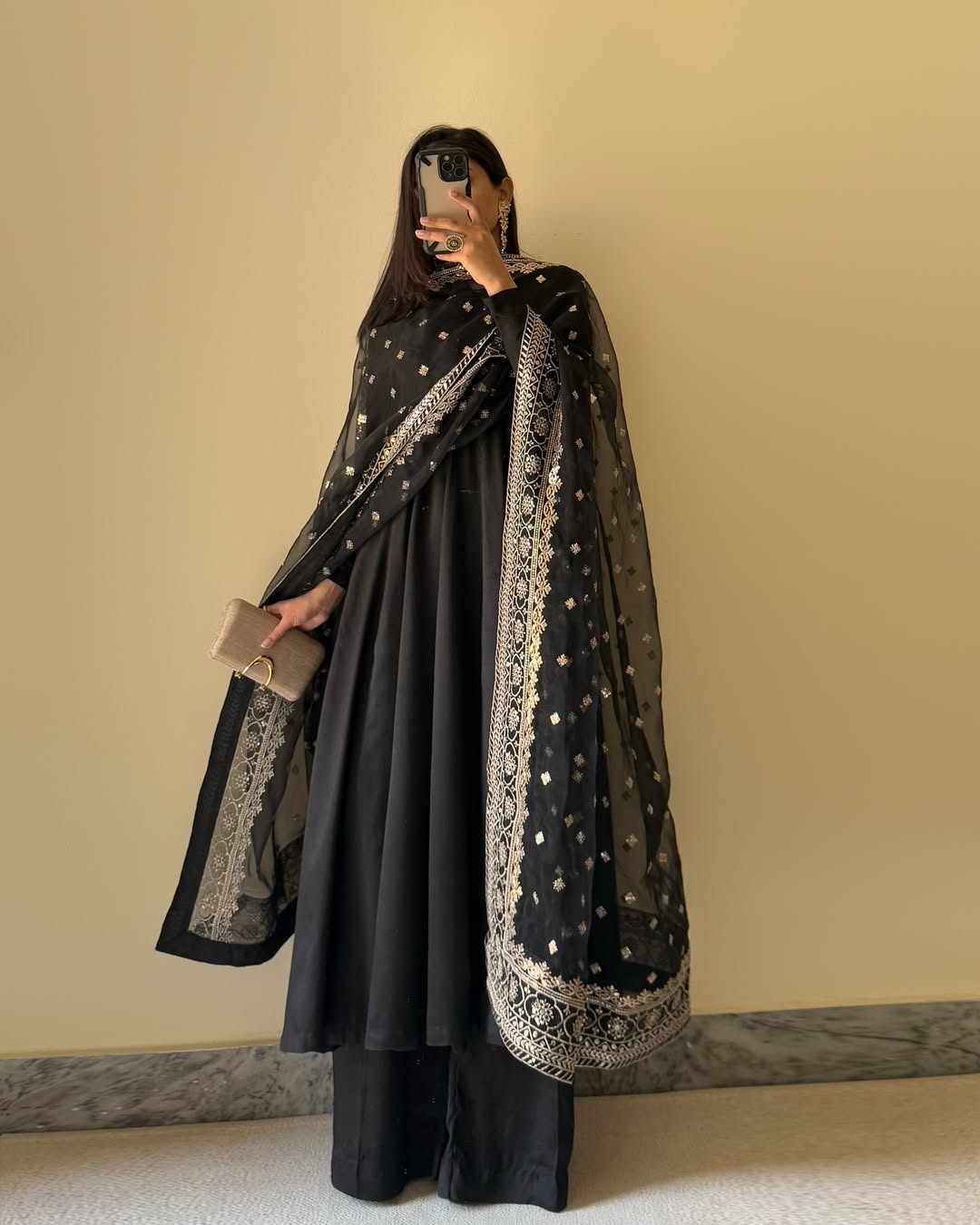 BLACK COLOR GEORGETTE THREE PIECE PLAZZO SUIT