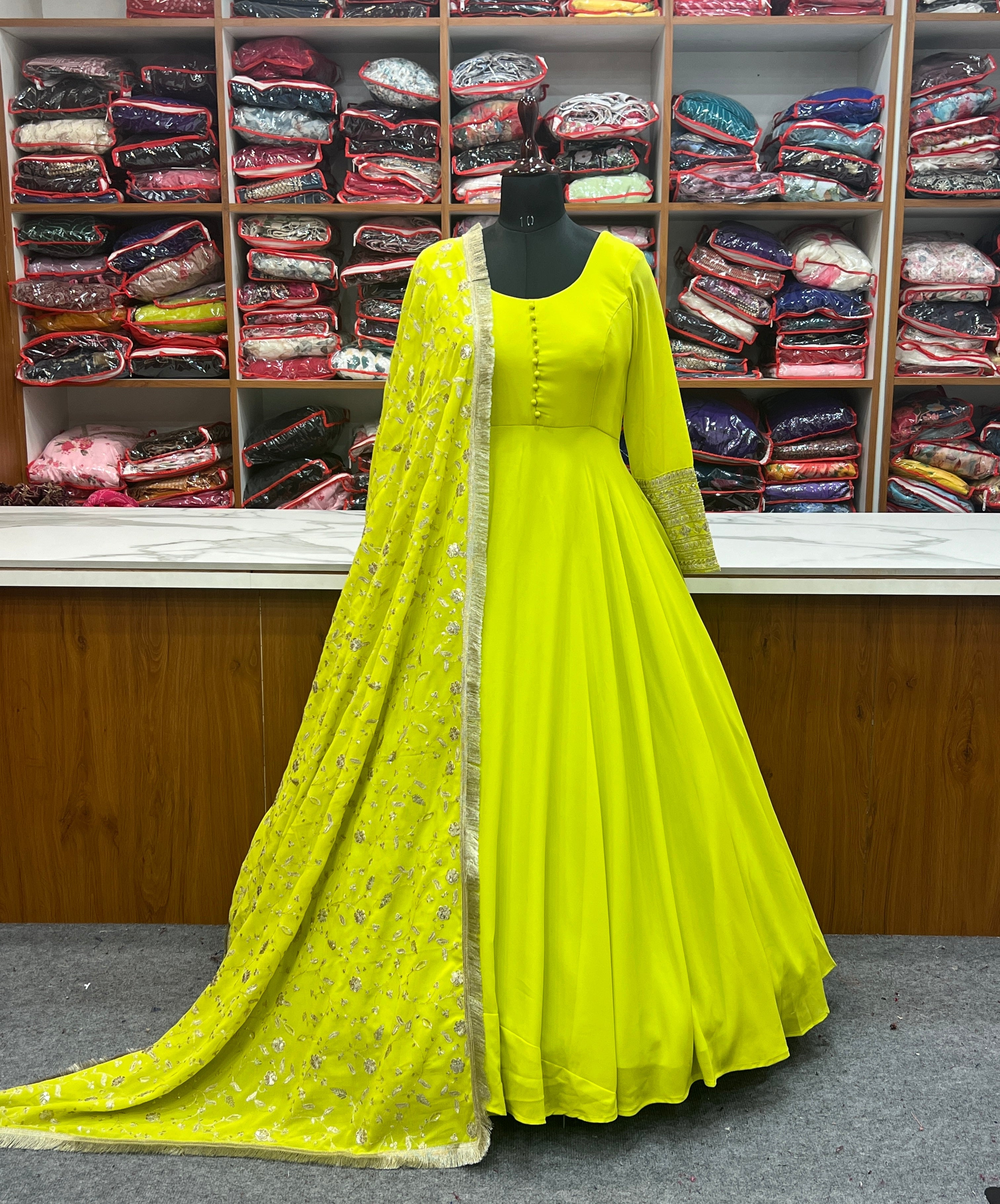 LIRIL YELLOW COLOR SOFT GEORGETTE WITH HEAVY EMBROIDERY WORK DUPATTA ANARKALI SUIT