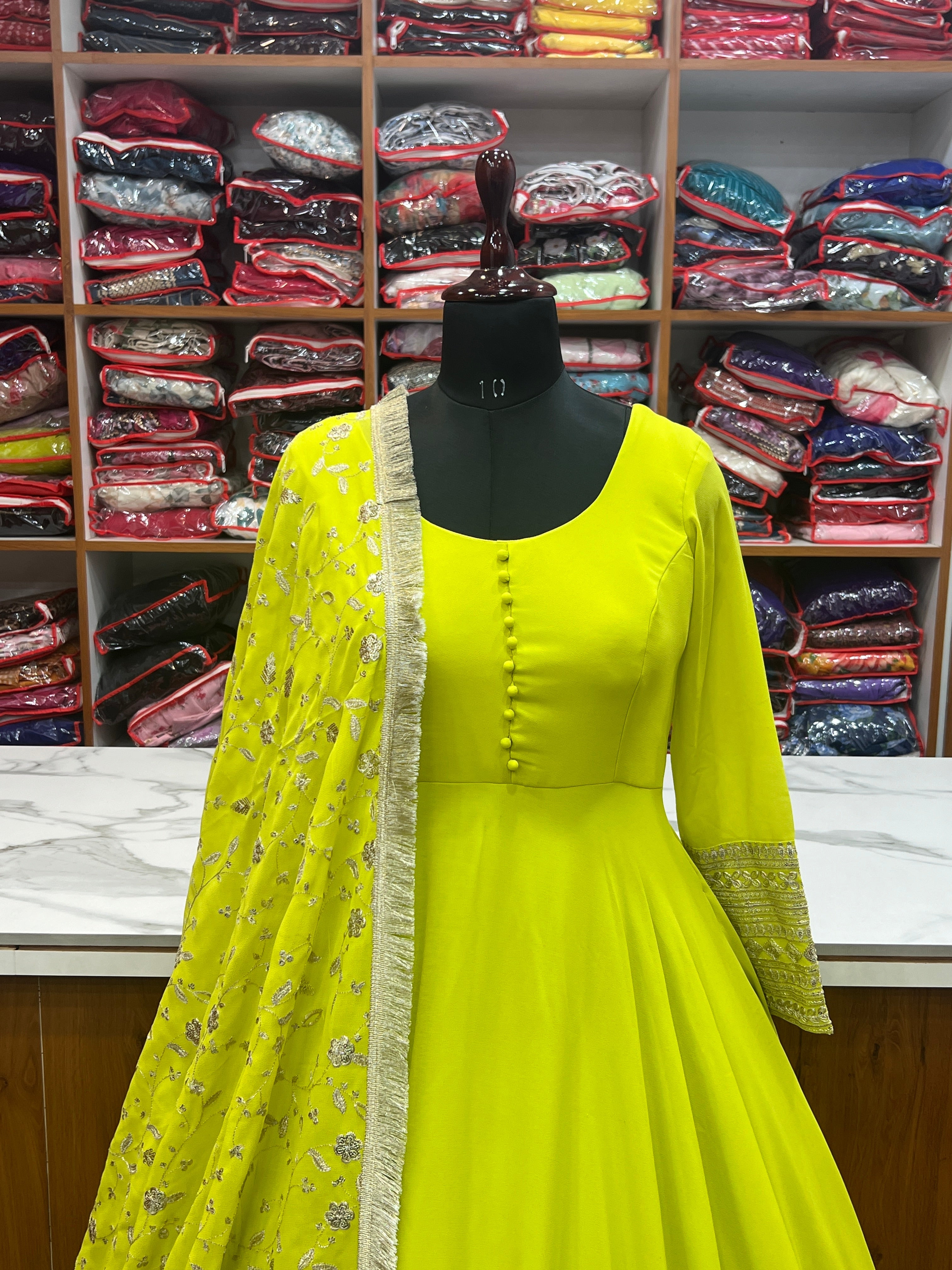 LIRIL YELLOW COLOR SOFT GEORGETTE WITH HEAVY EMBROIDERY WORK DUPATTA ANARKALI SUIT