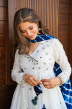 WHITE COLOUR GEORGETTE BASE EMBROIDERY WORK ANARKALI SUIT SET OF 3