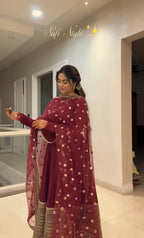 ETHNICVOUGE PREMIUM RED ANARKALI SUIT SET