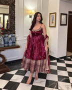 ELEGANT MAROON ANARKALI SUIT IN PURE VICHITRA SILK FABRIC