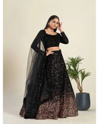 AMAZING BLACK SEQUENCE VELVET PARTY WEAR LEHENGA CHOLI WITH DUPATTA