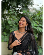 THIS DESIGNER HOT BLACK SAREE IS PERFECT FOR YOUR COCKTAIL EVENING TO RECEPTION PARTY.