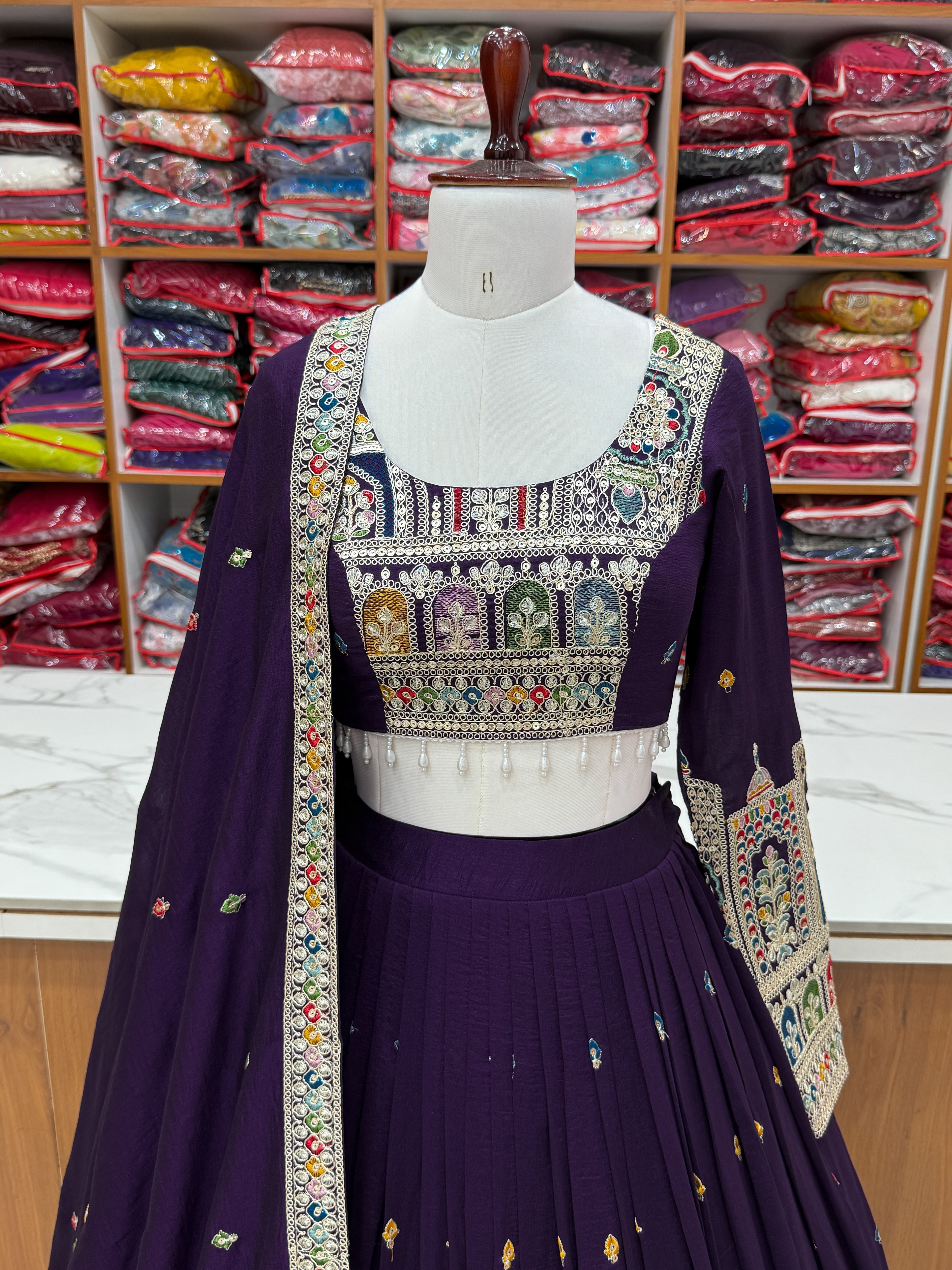 DARK PURPLE COLOR VICHITRA SILK BASE WEDDING SPECIAL FULLY STITCHED LEHENGA CHOLI