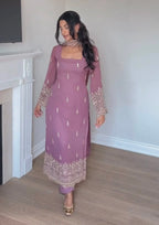 PINK FAUX GEORGETTE BEAUTIFUL EMBROIDERED WORK SUIT SET