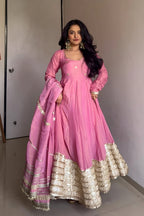 MOST TRENDING PINK COLOR EMBROIDERY SEQUENCE WORK ANARKALI SUIT
