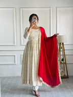 WHITE COLOR DESIGNER LOOK PARTY WEAR ANARKALI GOWN SET OF 3