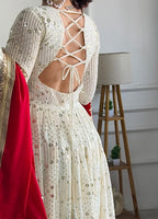 WHITE COLOR DESIGNER LOOK PARTY WEAR ANARKALI GOWN SET OF 3