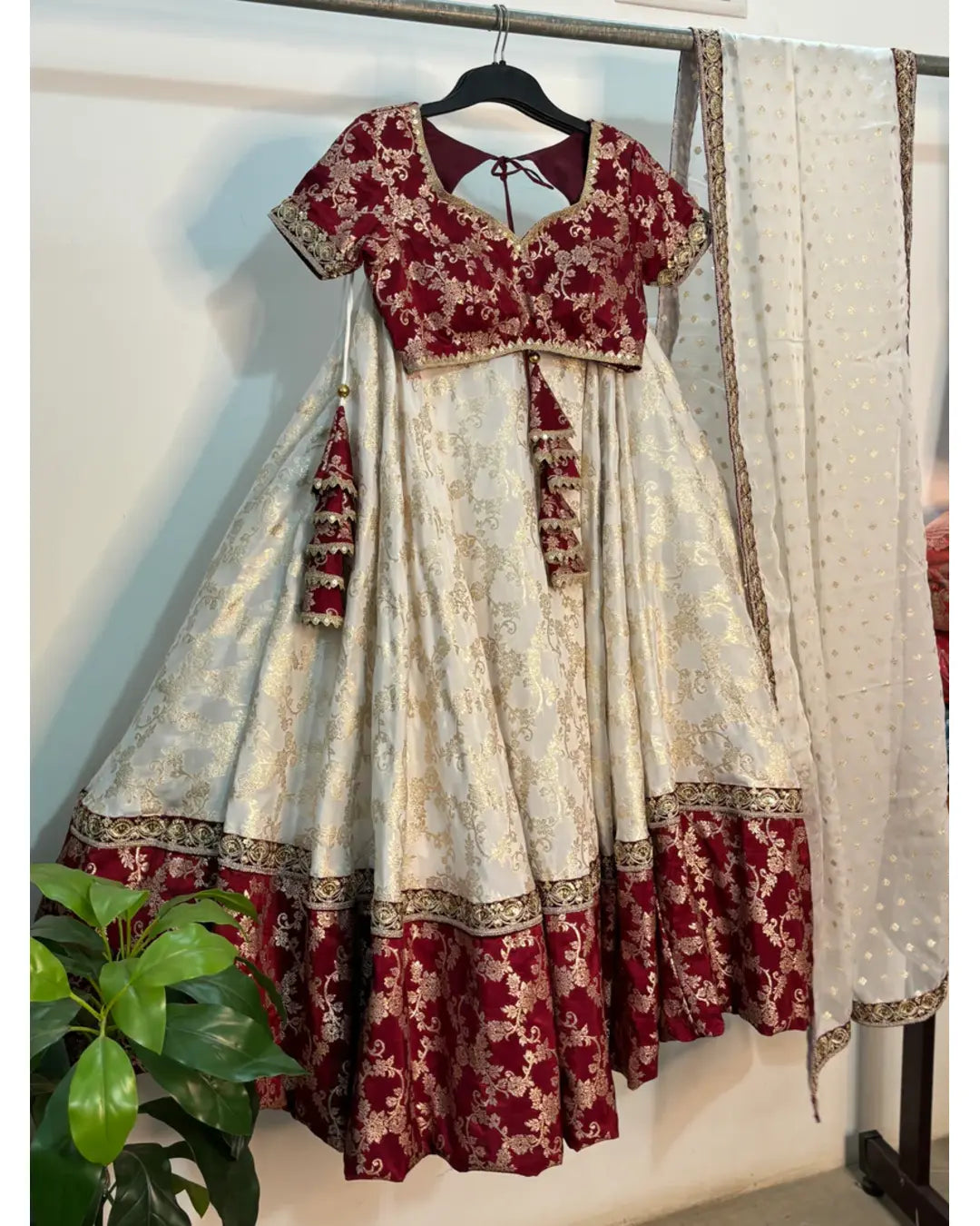 WEDDING SPECIAL WHITE AND MAROON LEHENGA CHOLI