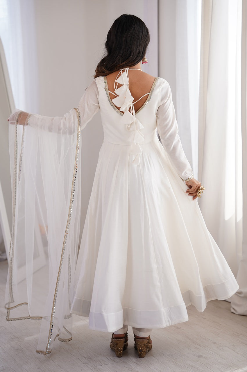 WHITE COLOR FESTIVE ANARKALI SUIT SET OF 3