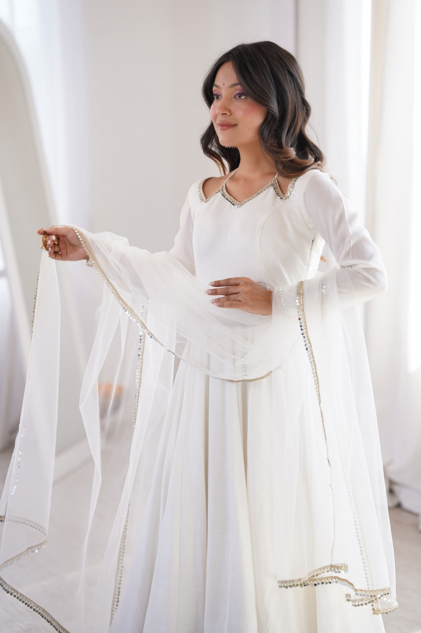 WHITE COLOR FESTIVE ANARKALI SUIT SET OF 3