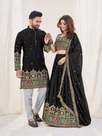 BLACK EMBROIDERED LEHENGA CHOLI & MATCHING MEN'S KURTA SET COMBO