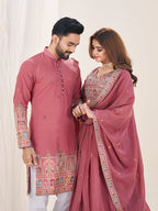 PINK EMBROIDERED LEHENGA CHOLI & MATCHING MEN'S KURTA SET COMBO