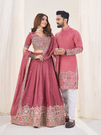 PINK EMBROIDERED LEHENGA CHOLI & MATCHING MEN'S KURTA SET COMBO
