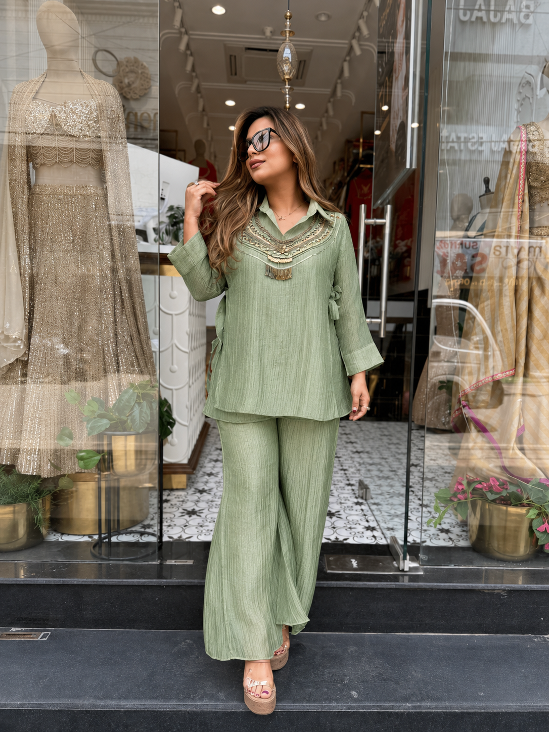 MINT GREEN SALSA CRUSHED 3 PIECE CO-ORD SET