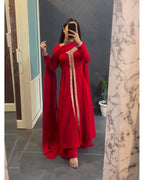 ATTRACTIVE RED DESIGNER GOTHA LACE WORK SALWAR SUIT