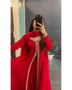 ATTRACTIVE RED DESIGNER GOTHA LACE WORK SALWAR SUIT