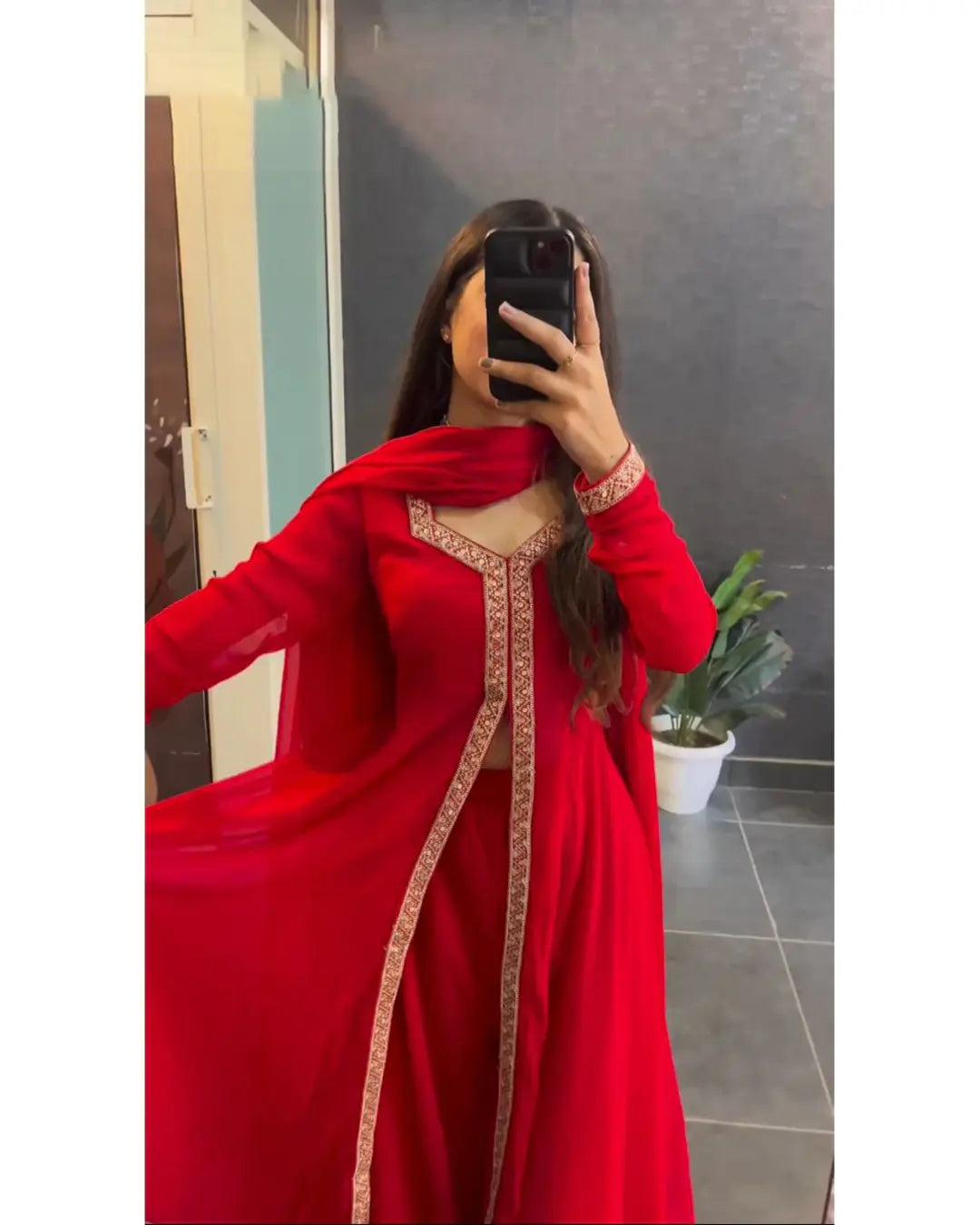 ATTRACTIVE RED DESIGNER GOTHA LACE WORK SALWAR SUIT