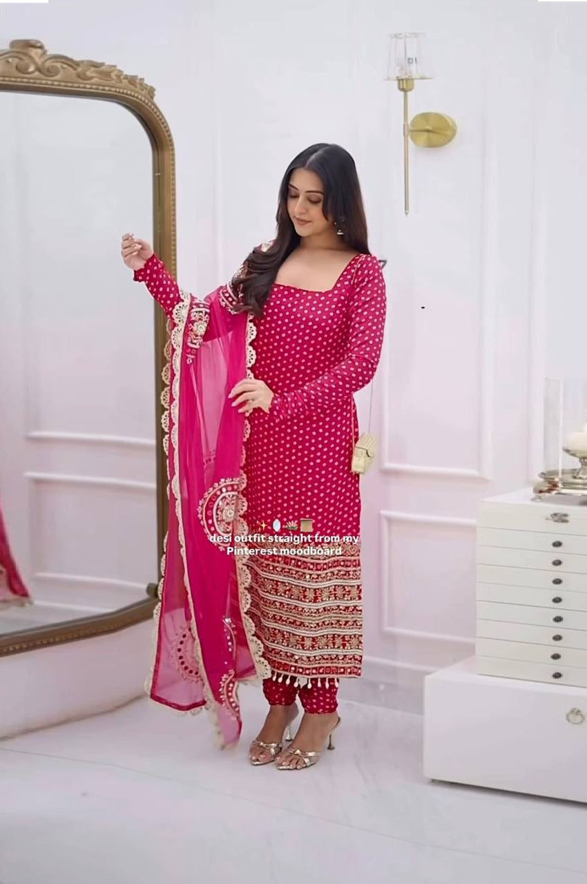 RANI PINK FAUX GEORGETTE DIGITAL PRINT KURTI PANT SET