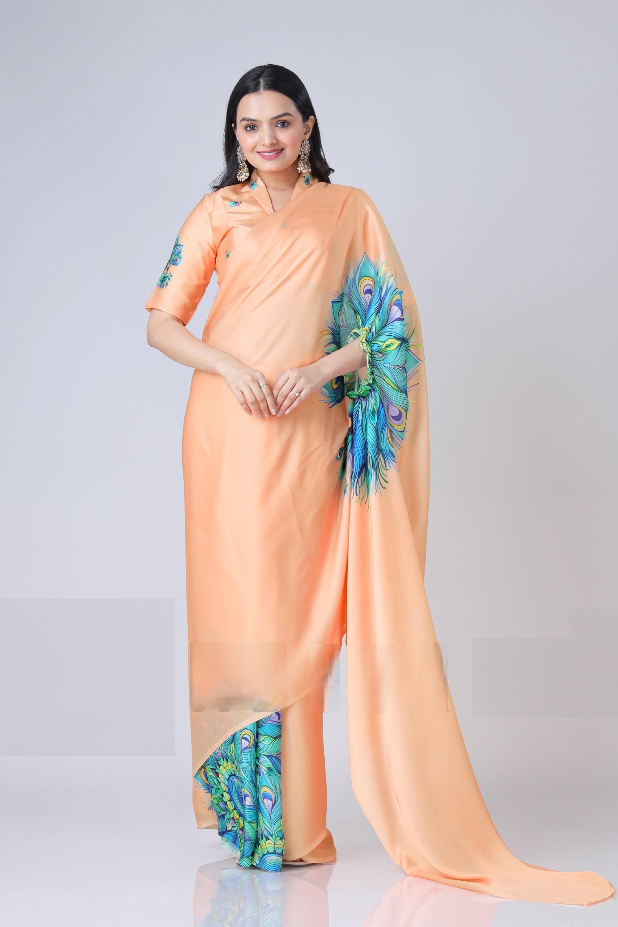 PEACOCK FEATHER FREEHAND SAREE